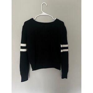 Charlotte Russe Black Striped Sleeve Crewneck Sweater Size S